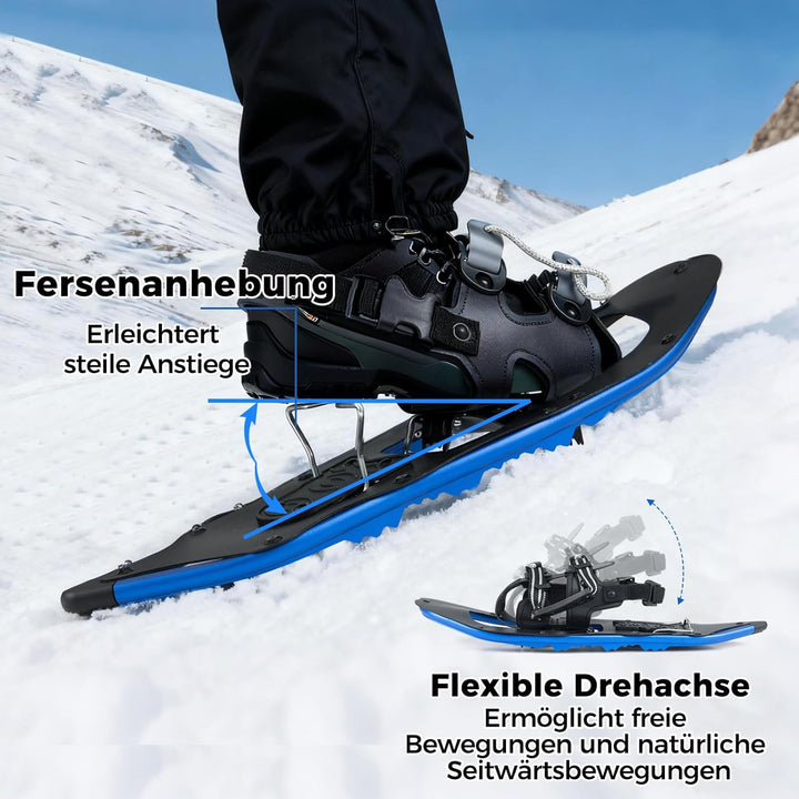 GYMAX leichte Alu Schneeschuhe, Geländeschneeschuh Set mit verstellbar Trekkingstöcke & Tragetasche,