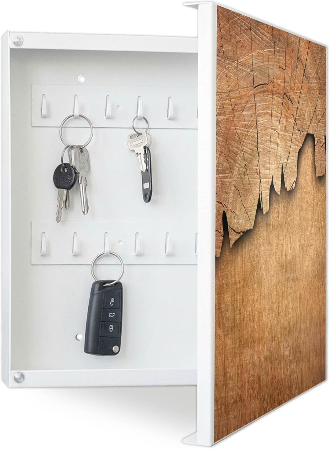 banjado® Grosser Schlüsselkasten Glas/Schlüsselbox 30cm x 30cm mit 50 Haken - Motiv Holz/Schlüsselka