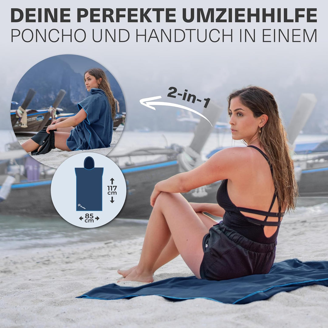 NirvanaShape Handtuch-Poncho für Erwachsene, Umziehhilfe & Handtuch zugleich, Surf-Poncho mit Quick-