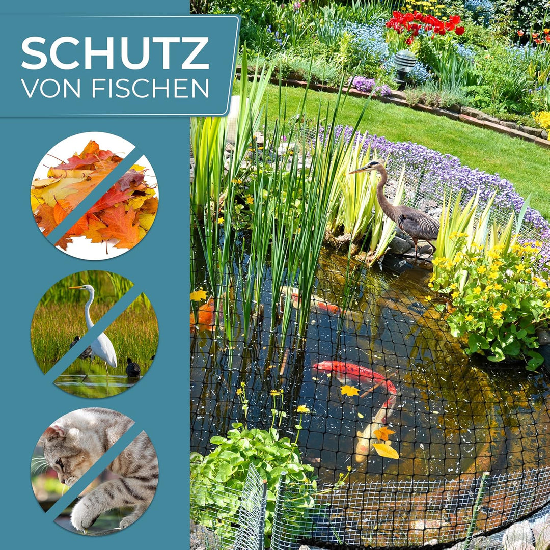 Xcelenze - 2x10m Teichnetz feinmaschig (18x18mm) robust, witterungs- & UV beständig Schwarz | Vogeln
