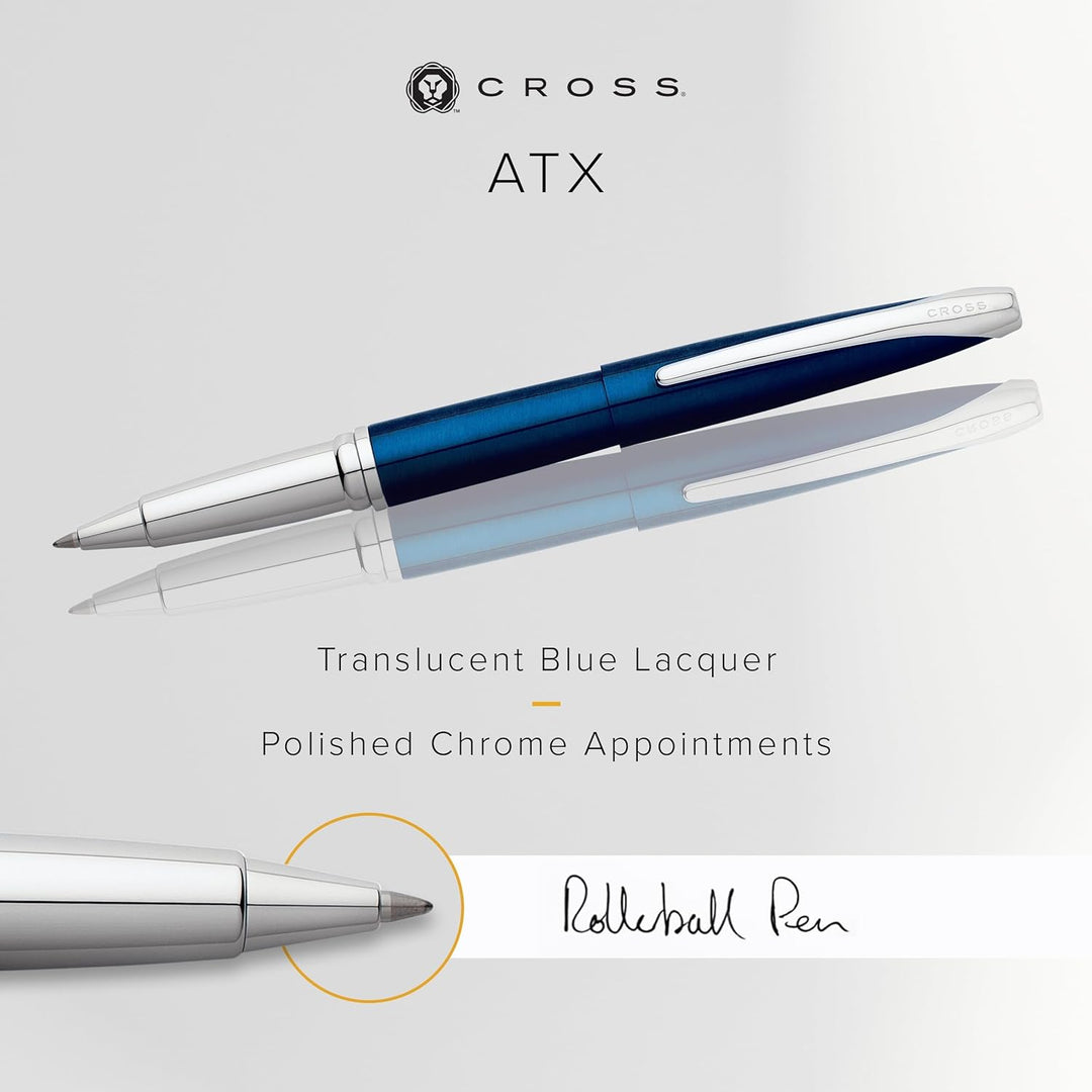 Cross ATX Rollerball (Schreibfarbe schwarz, Strichstärke M, inkl. Geschenkbox) blau-lack transluzent