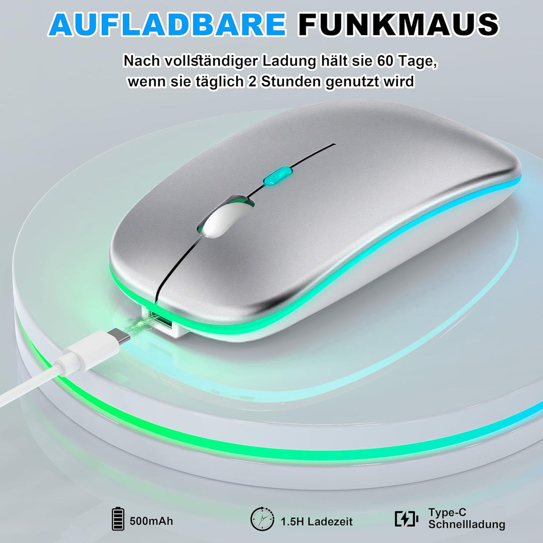 Kabellose Maus mit Jiggler-Modus – Bluetooth 5.2 & 2.4G Funk, für Laptop, PC, iOS, Android, iPad & W