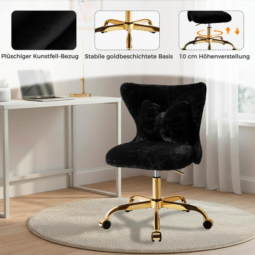 Schminktisch Stuhl mit Rollen Gold, Schreibtischsessel Mädchen, Drehstuhl Home Office mit Kissen, Hö