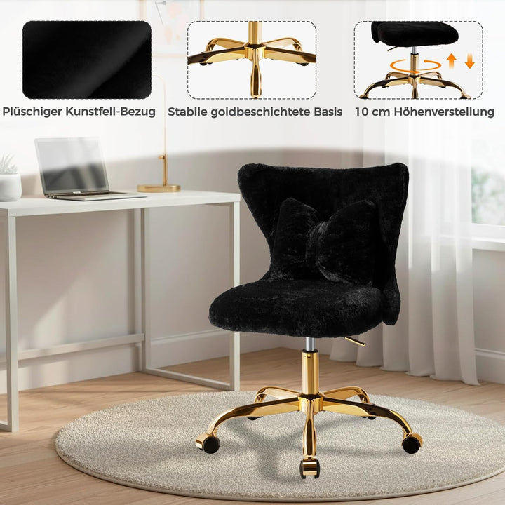Schminktisch Stuhl mit Rollen Gold, Schreibtischsessel Mädchen, Drehstuhl Home Office mit Kissen, Hö