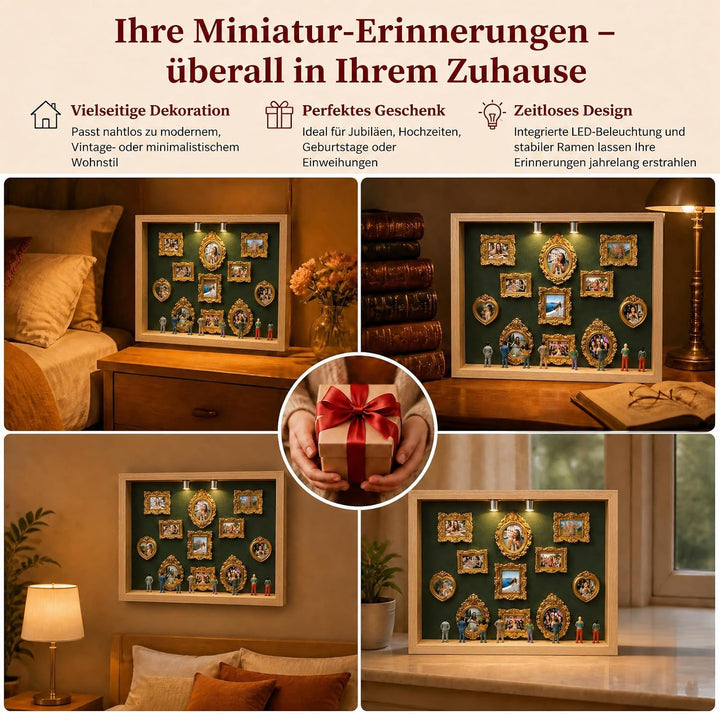 DIY Rahmen Set, 3D Schattenkasten mit 11 Goldrahmen &amp; 8 Figuren, Grün, Grün