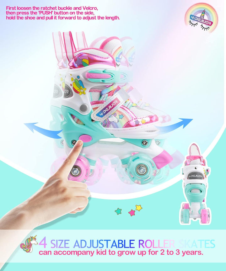 Kinder Einhorn Rollschuhe für Mädchen.Geeignet für 3-6 Jahre alt. Mit Leuchtenden Rädern,4-Pejiijar