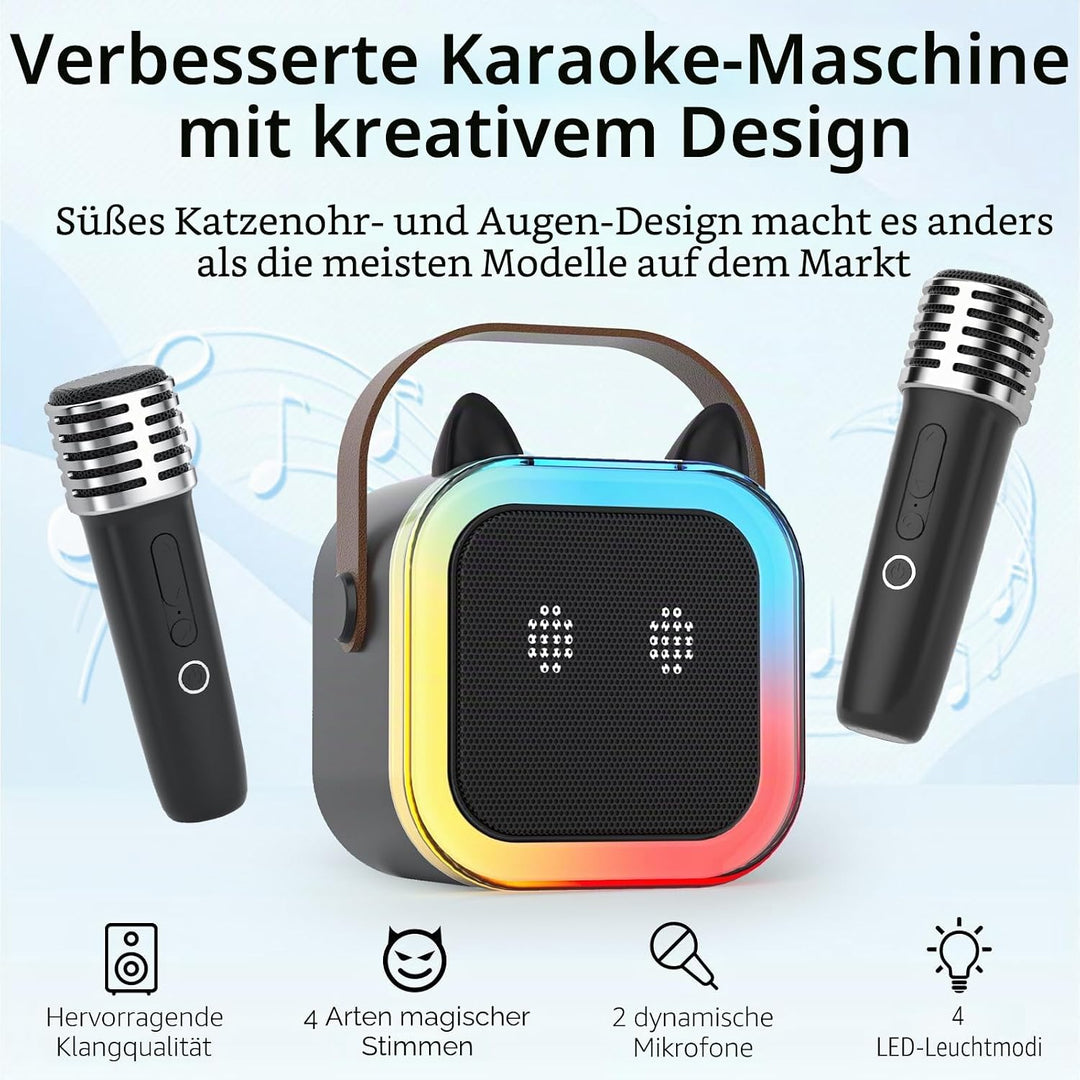 süss Katzenohr Karaoke-Maschine für Kinder Erwachsene, Tragbar Karaoke-System mit blinkendem LED-Lic