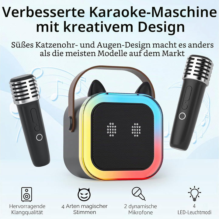 süss Katzenohr Karaoke-Maschine für Kinder Erwachsene, Tragbar Karaoke-System mit blinkendem LED-Lic