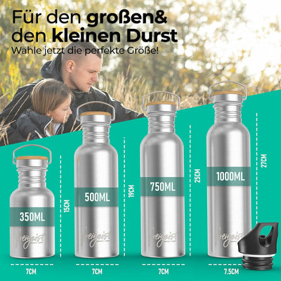 freigeist Trinkflasche Edelstahl einwandig mit Gratis Sportverschluss - Trinkflasche 1l | 750 | 500