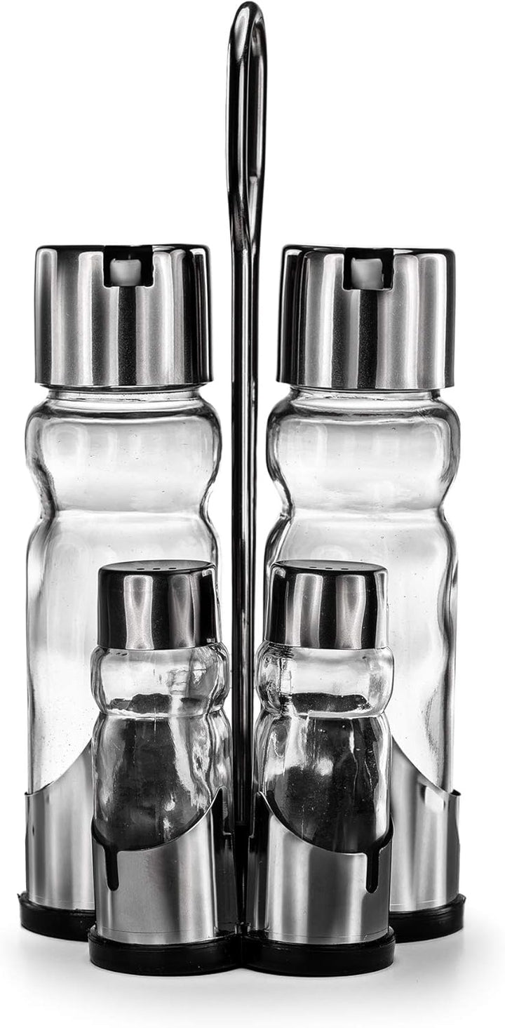 Menage Essig und Öl Spender Glas Salz Pfeffer Zahnstocher Set Edelstahl 250 Silber Glas Ölspender