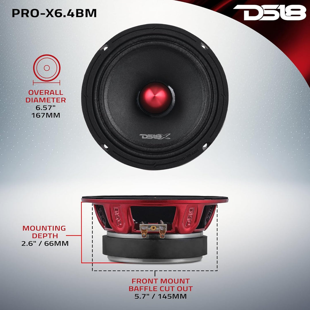 DS18 Car Speaker Tweeters 6.5" Inch 500w Watt 4Ohm Combo Package PRO-X6.4BMPK 16,5 cm PRO-X, 16,5 cm