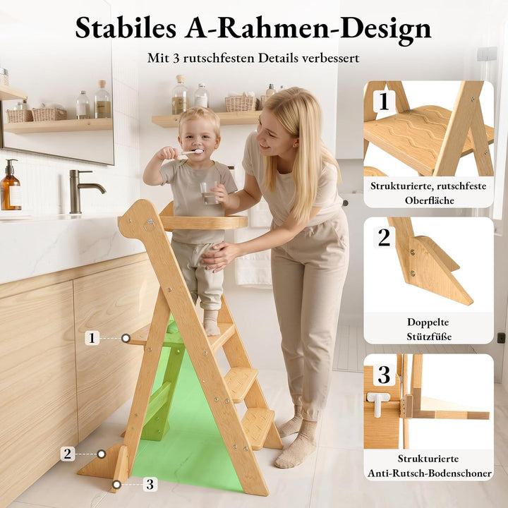 COSYLAND Lernturm ab 1 Jahr klappbar – iF Design Award Gewinner, höhenverstellbarer Lernturm mit Sic