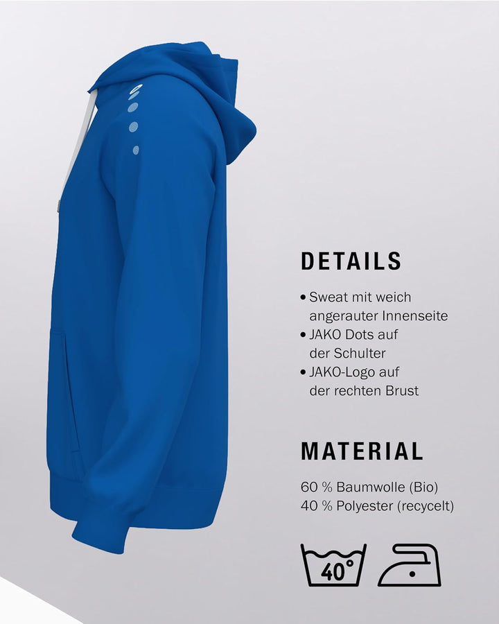 JAKO Kapuzensweat One Cotton Kapuzenpullover Kinder – Sweater für Sport, Freizeit und Team-Veredelun