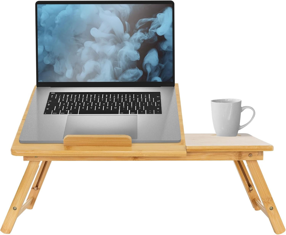 ML-Design Laptoptisch aus Bambus fürs Bett/Sofa, höhenverstellbar & klappbar, 4 Neigungswinkel, für