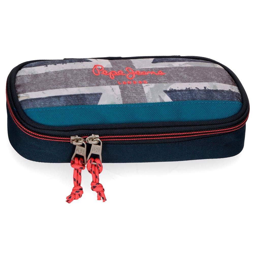 Pepe Jeans Ian Federmäppchen mit Organizer Blau 22x9x5 cms Polyester, Mäppchen