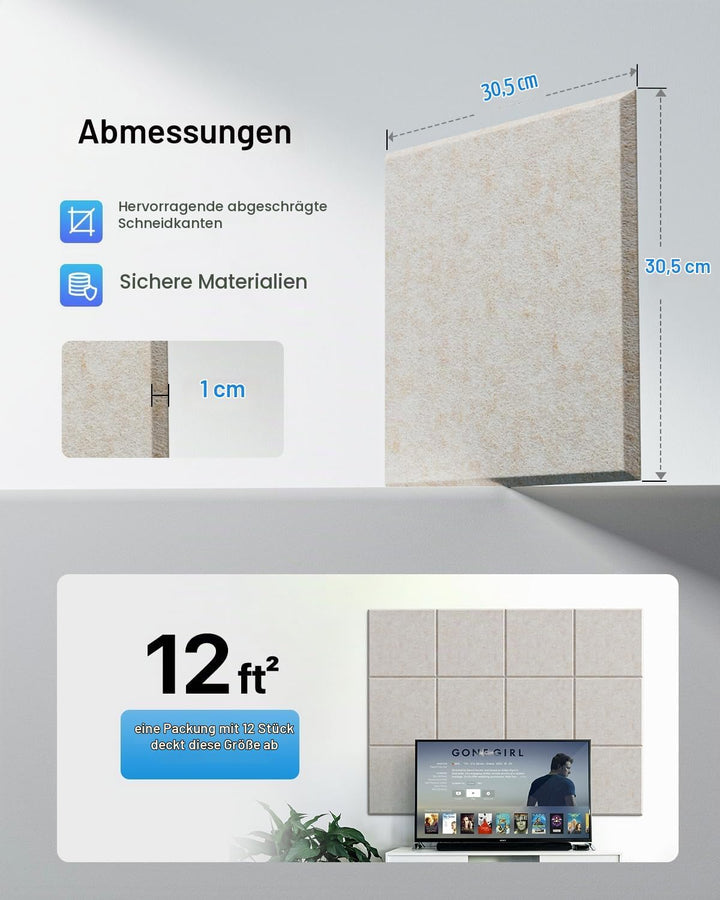 Akustikplatten selbstklebend 12 Stück schalldämmung schallschutz wand Hohe Dichte Polyester Akustikp