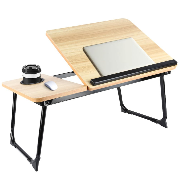 OHMG Klappbares Betttablett 56 x 33 x 24 cm – Betttisch mit Laptophalterung, Buchhalter und Becherha