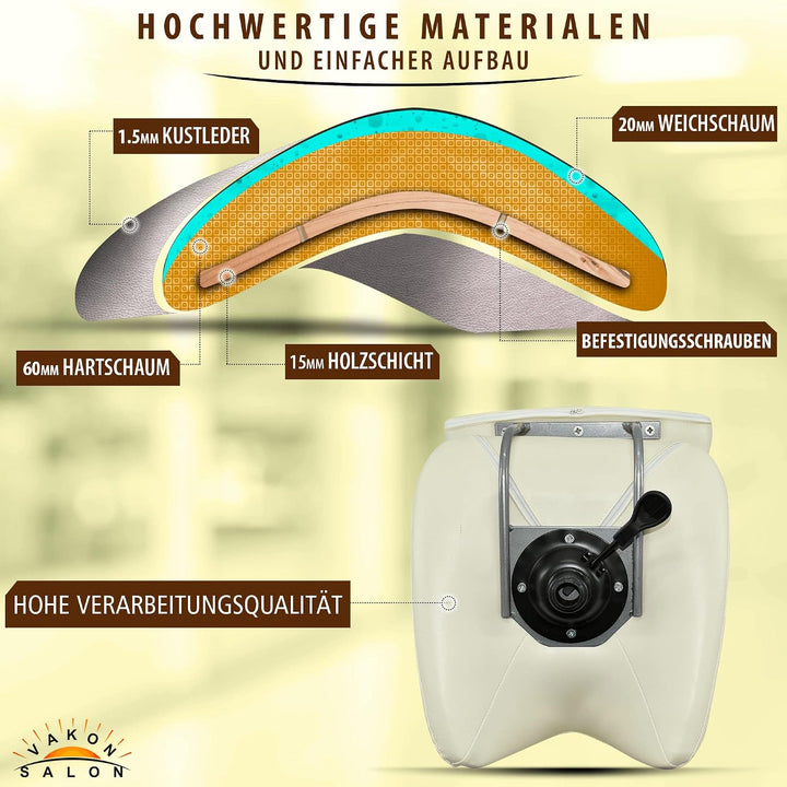 Breiter Sattelhocker weiss mit Bremse mit Lehne, Sattelstuhl für Rückenentlastung, Rollhocker höhenv
