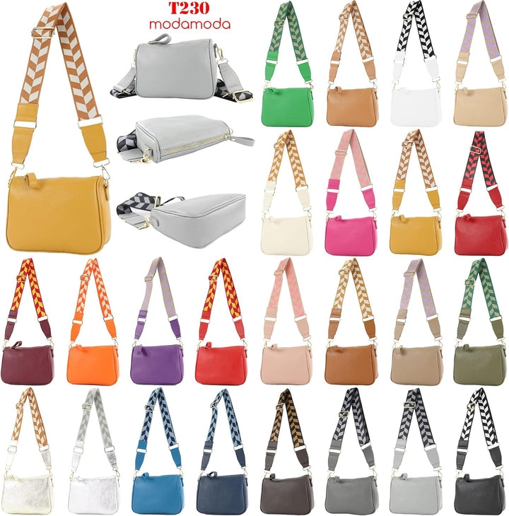 modamoda de - T230 - ital. Umhängetasche Klein Small aus Leder Olivgrün, Olivgrün