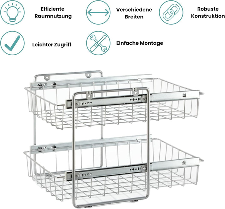 Schrankauszug Teleskopschublade Korb Kombisystem für 40cm Schrank – Premium Schrankauszug Küche zum