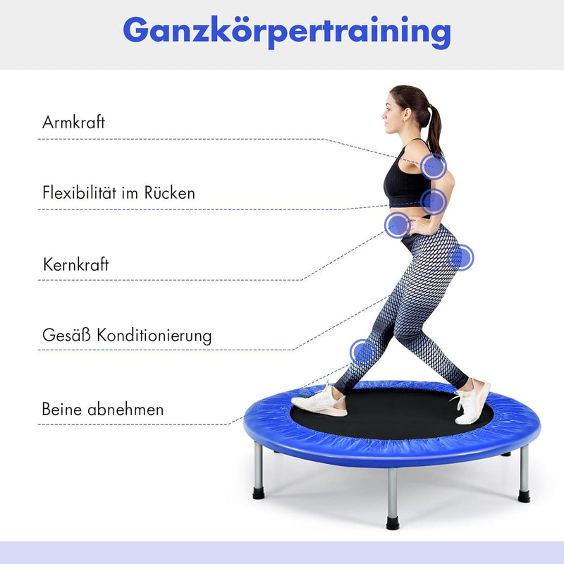 GYMAX Ø97 cm Mini Trampolin klappbar, Fitness Trampolin für Erwachsene & Kinder, Gartentrampolin bis