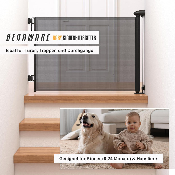 CSL - Schutzgitter Treppe Baby – Baby Schutzgitter für Treppen und Türen – bis zu 180 cm – Kindersic
