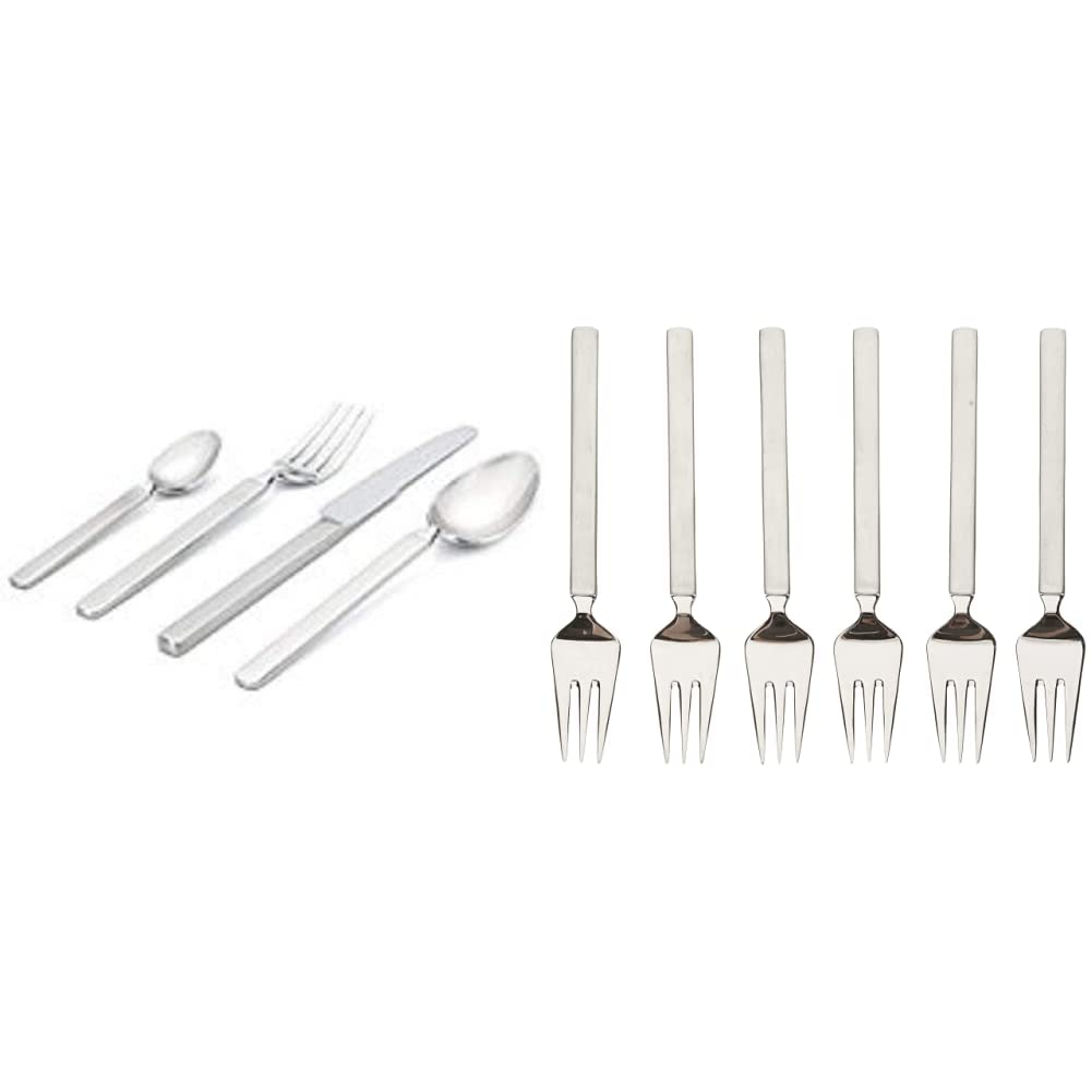 Alessi 4180S24 Dry Besteckset 24t teilig aus Edelstahl, Silber & 6 Stück Kuchengabel Dry Bundle mit