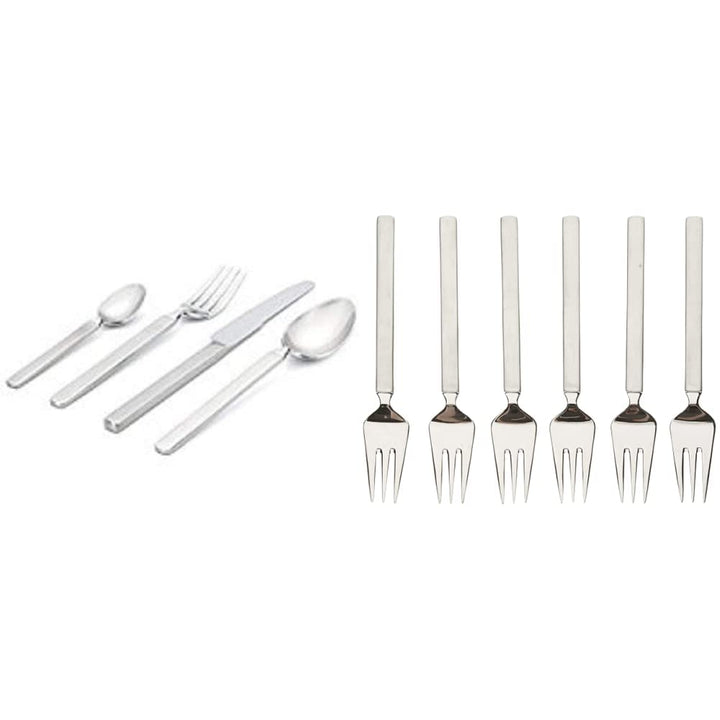 Alessi 4180S24 Dry Besteckset 24t teilig aus Edelstahl, Silber & 6 Stück Kuchengabel Dry Bundle mit