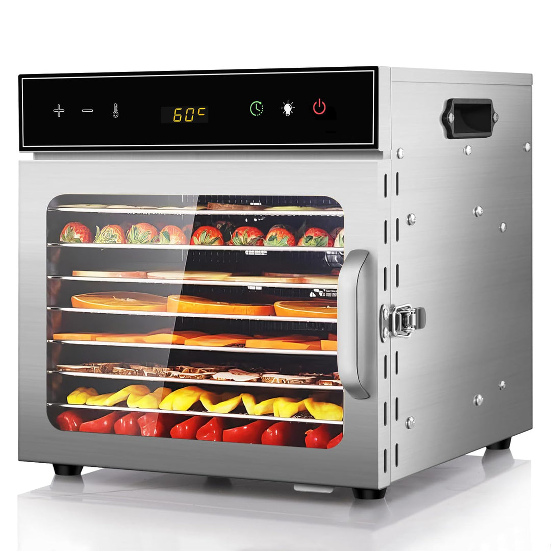 Dörrautomat Edelstahl mit Rezeptheft 8 Etagen, oiyocemo 500W Edelstahl Lebensmittel Dehydrator mit 3