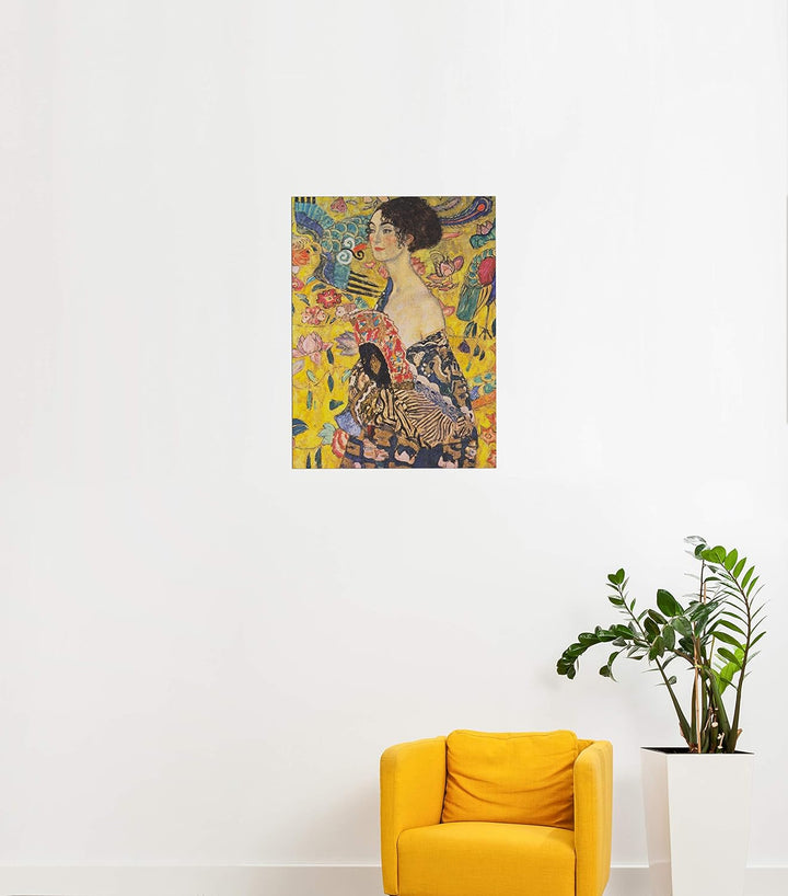 Bilderdepot24 Bild auf Leinwand | Gustav Klimt - Dame mit Fächer in 50x70 cm als Wandbild | Wand-dek