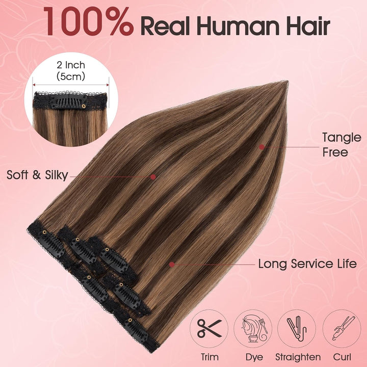 S-noilite Clip in Extensions Echthaar 6 Stück Balayage Haarverlängerung Echthaar Highlights für Frau