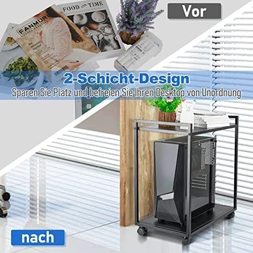 Whchiy PC Ständer, 2 Schicht Mobiler CPU Ständer Universal Computer Ständer mit Rollen für Schreibti