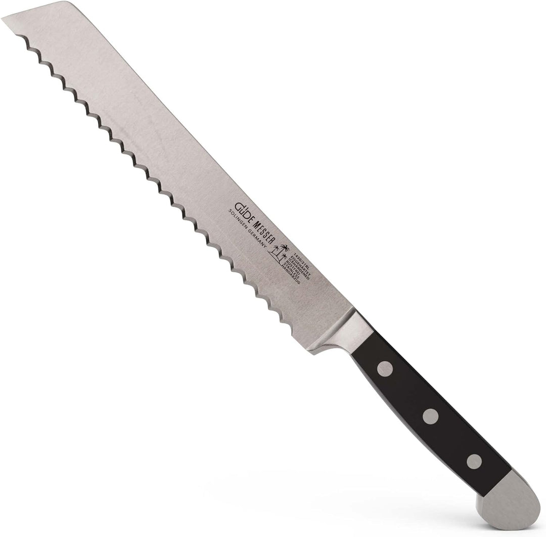 GÜDE Solingen - Brotmesser Für Links und Rechtshänder geschmiedet, 21 cm, POM schwarz, ALPHA, Doppel