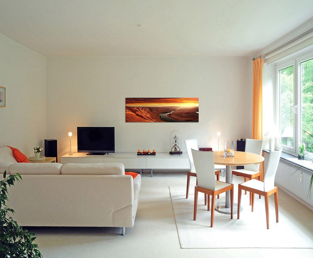 Paul Sinus Art Panoramabild auf Leinwand und Keilrahmen 150x50cm Arizona Felsen Fluss Sonnenuntergan