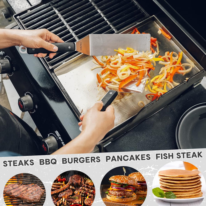 onlyfire Grillspachtel Set, Plancha Spachtel Edelstahl mit Aufhängeloch und Rutschfeste & Hitzebestä