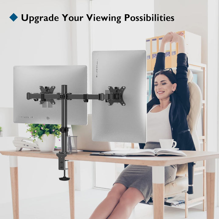 BONTEC PC-Monitorhalterung für 2 Monitore von 13 – 32 Zoll, PC-Monitorarm höhenverstellbar, drehbar