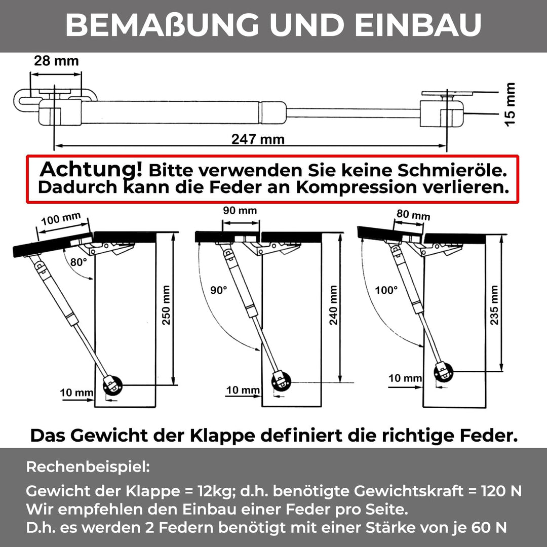 Gasfeder 4 Stück mechanische Gasdruckfeder 80N Gasdruckdämpfer Klappenbeschlag Kompressionsfeder Sch