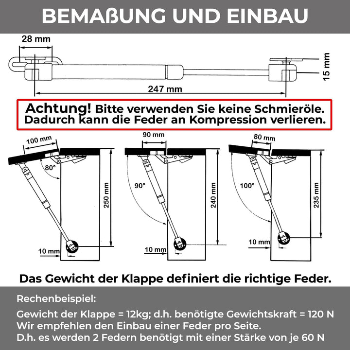 Gasfeder 4 Stück mechanische Gasdruckfeder 80N Gasdruckdämpfer Klappenbeschlag Kompressionsfeder Sch