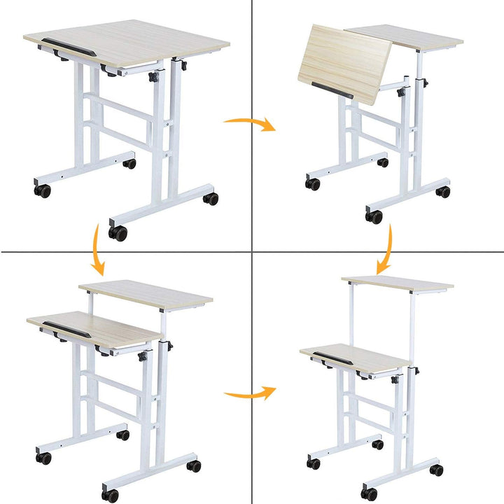 sogesfurniture höhenverstellbar Computertisch Laptoptisch mit Rollen, Mobiler Schreibtisch PC Tisch