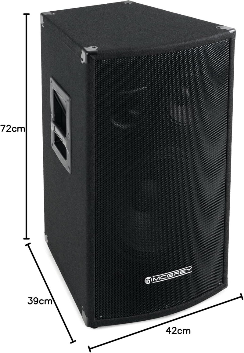 Paar McGrey SL-12/3 3-Wege DJ PA Lautsprecher Box 30cm (12“) Subwoofer 600W (Passiv, 2-Wege System,