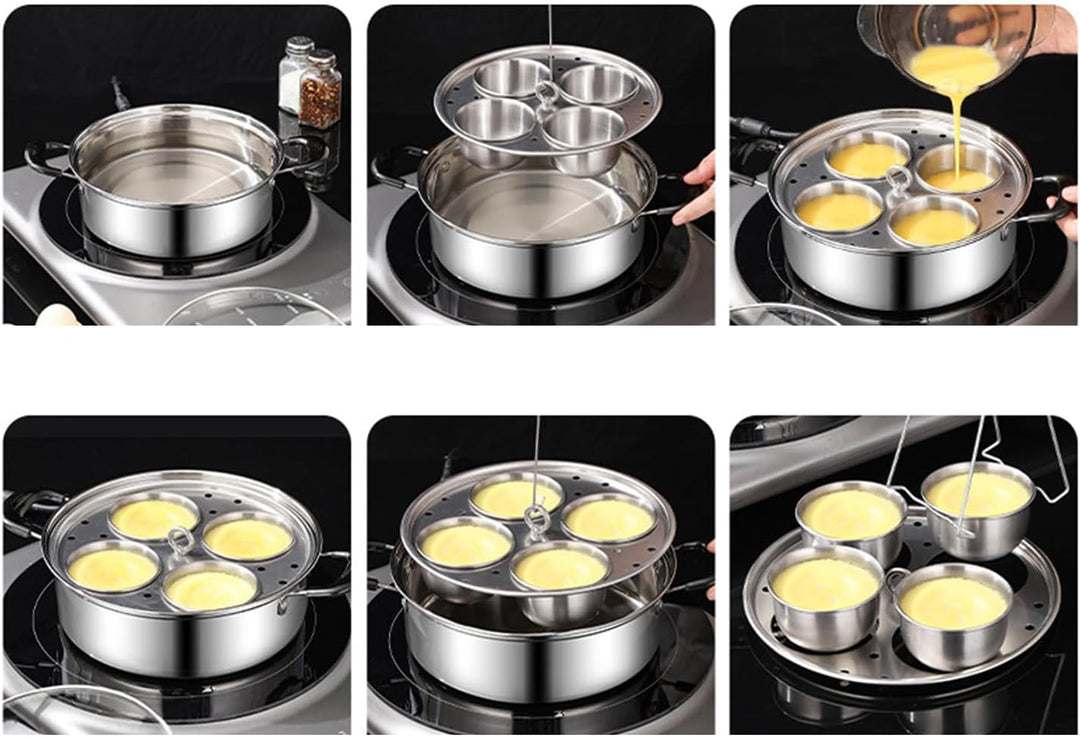 Eierwildererpfanne - Edelstahl 4 Tasse Eierkocher für Küche | Langlebige rostbeständige Dampfschirme