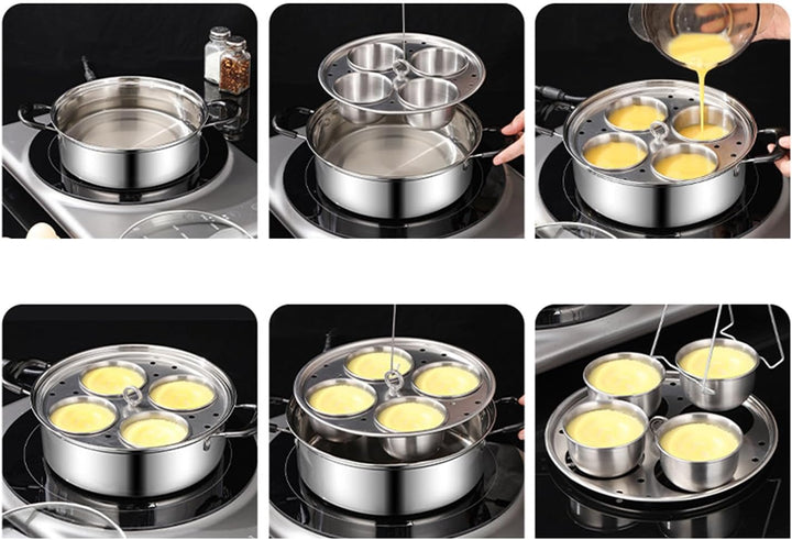 Eierwildererpfanne - Edelstahl 4 Tasse Eierkocher für Küche | Langlebige rostbeständige Dampfschirme
