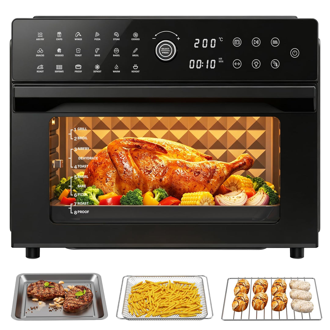 Heissluftfritteuse XXL 30L – Heissluftofen mit Umluft, 18 Programme, 9 Zubehörteile, LED-Touchscreen
