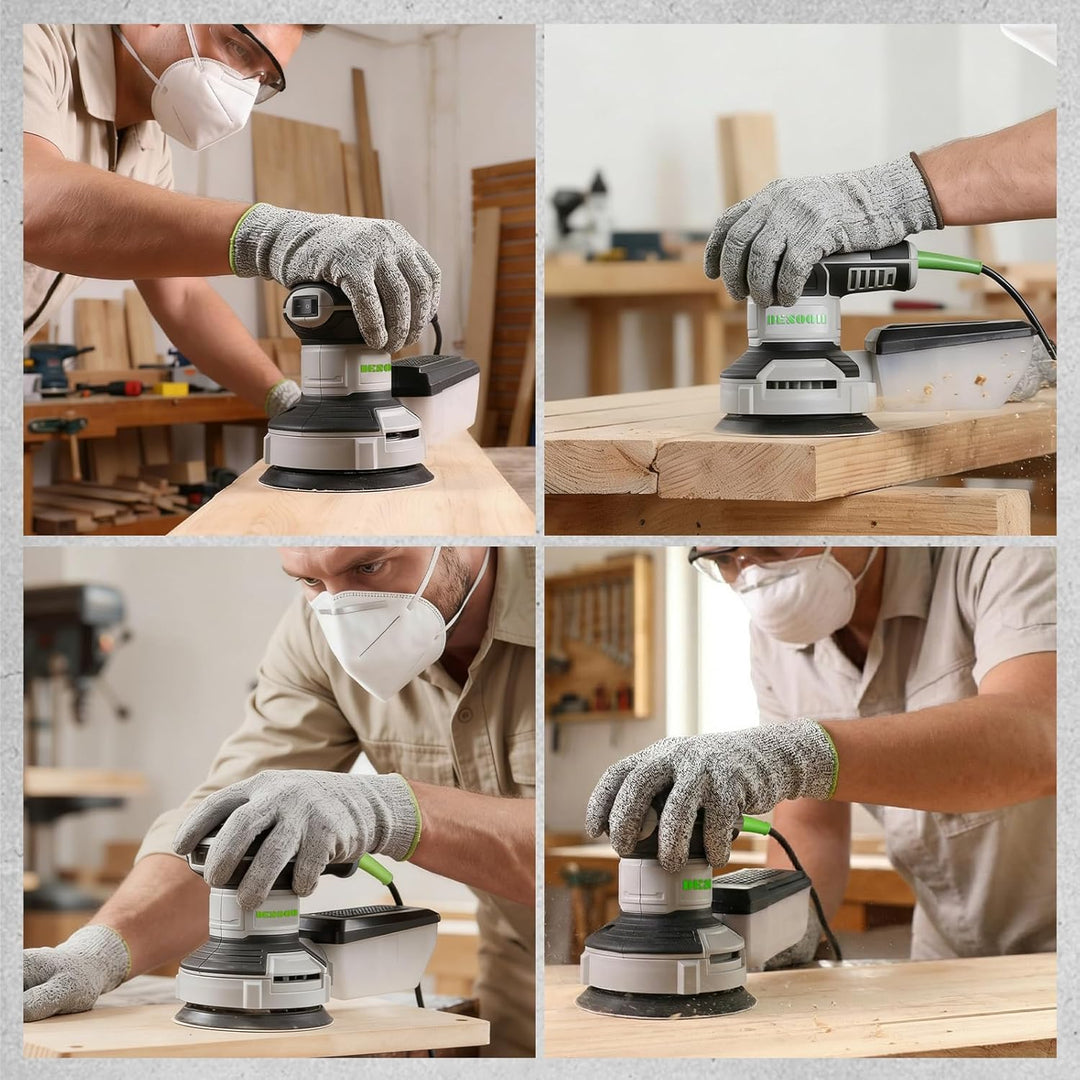 DESOON Exzenterschleifer 125mm, 300W Schleifmaschine für Holz mit 6 Geschwindigkeiten und Max.14000