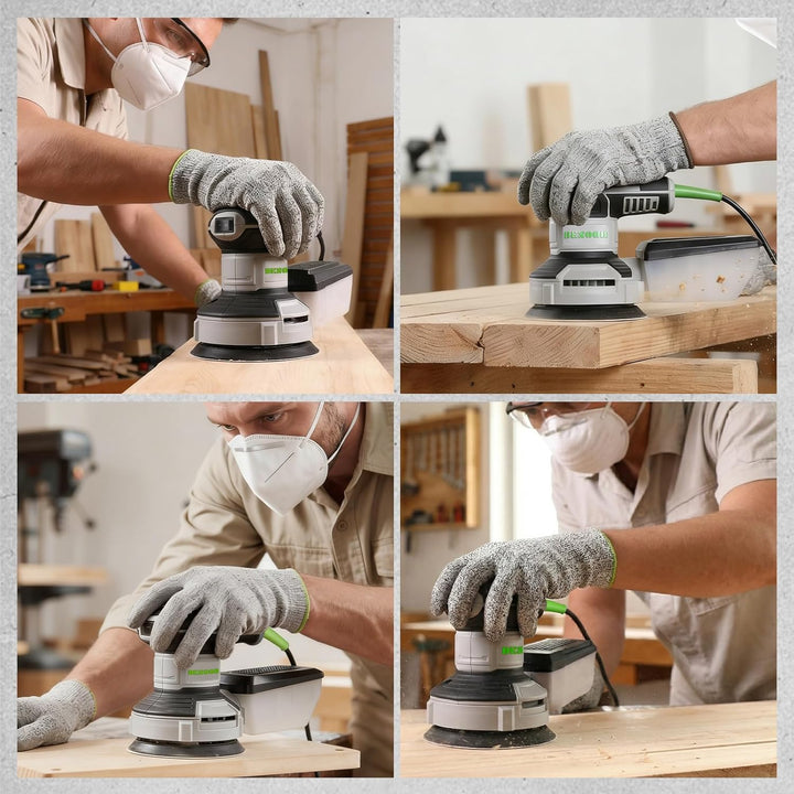 DESOON Exzenterschleifer 125mm, 300W Schleifmaschine für Holz mit 6 Geschwindigkeiten und Max.14000