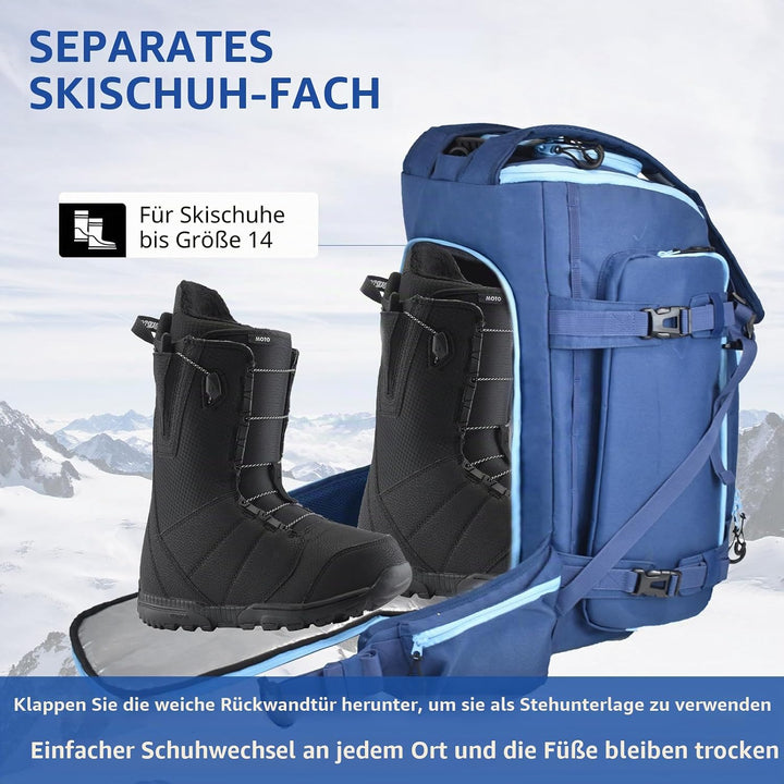 AUMTISC Skischuhtaschen mit Helmfach und Rucksackgurten, Skirucksack Skischuhrucksack mit Helmtasche