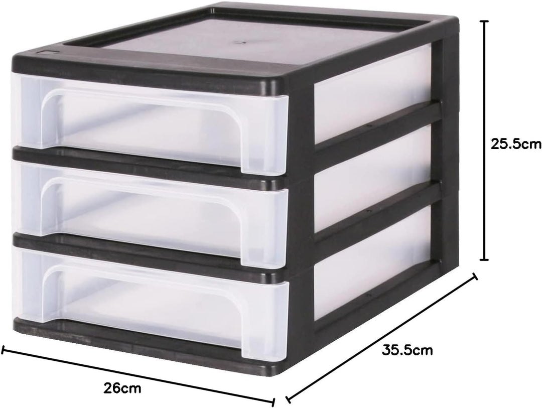 Iris Ohyama, Schreibtisch-Organizer mit 3 flachen Schubladen, Schwarz, Easy-Pull-System, A4, A5 & A6
