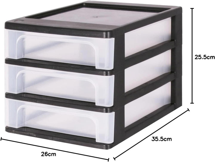 Iris Ohyama, Schreibtisch-Organizer mit 3 flachen Schubladen, Schwarz, Easy-Pull-System, A4, A5 & A6
