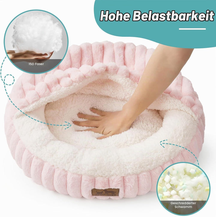 COZY KISS Katzenbett mit Decke 58cm, Runde Höhle für Kleine Katzen &amp; Hunde | Flauschige Katzensofa-K