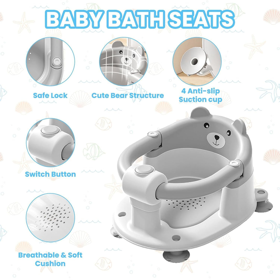 Baby Badewannensitz mit Bären-Design, rutschfest durch 4 Saugnäpfe, gepolsterter Sitz, BPA-frei & sc